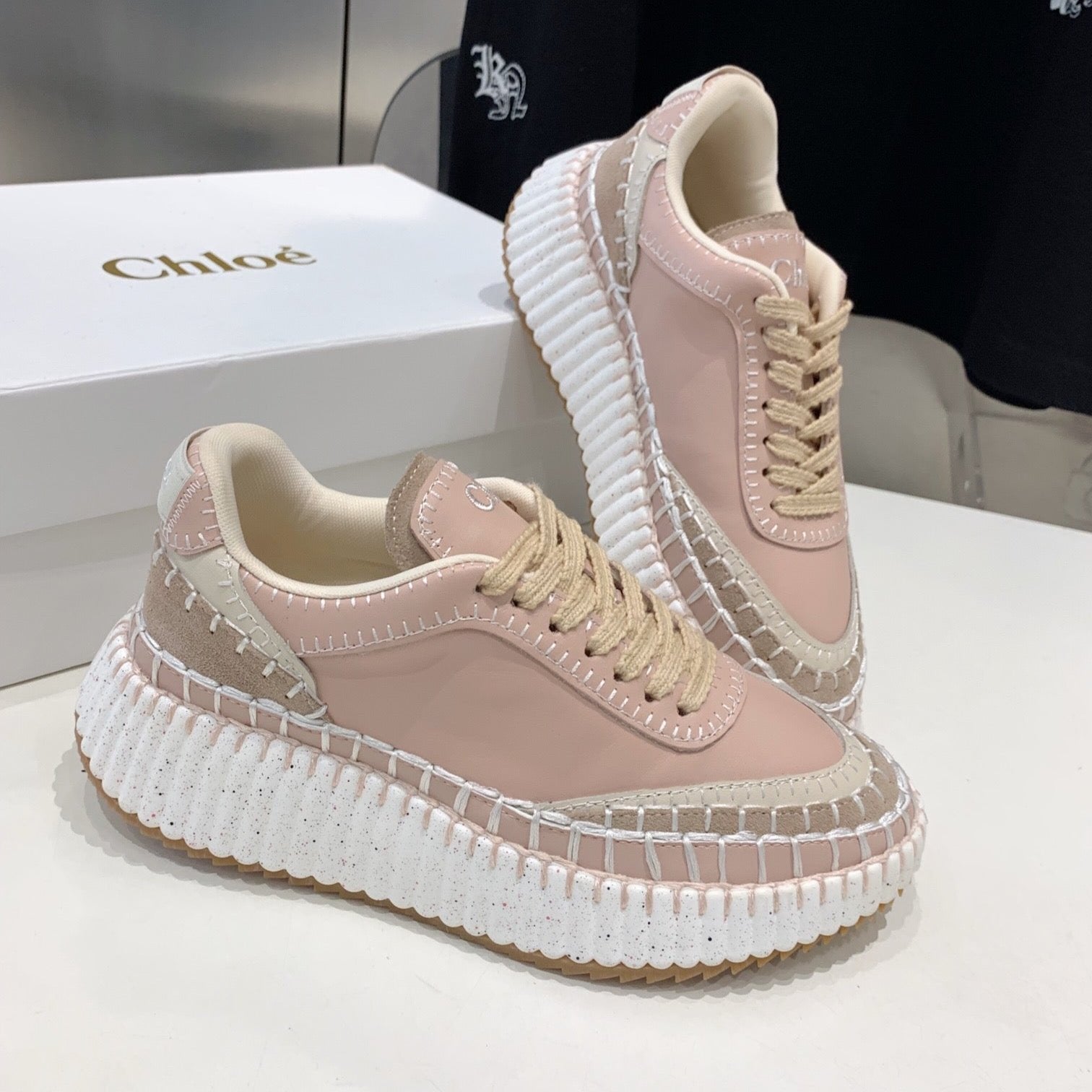 CHLOÉ NAMA SNEAKER 5 CM IN LIGHT PINK CALFSKIN