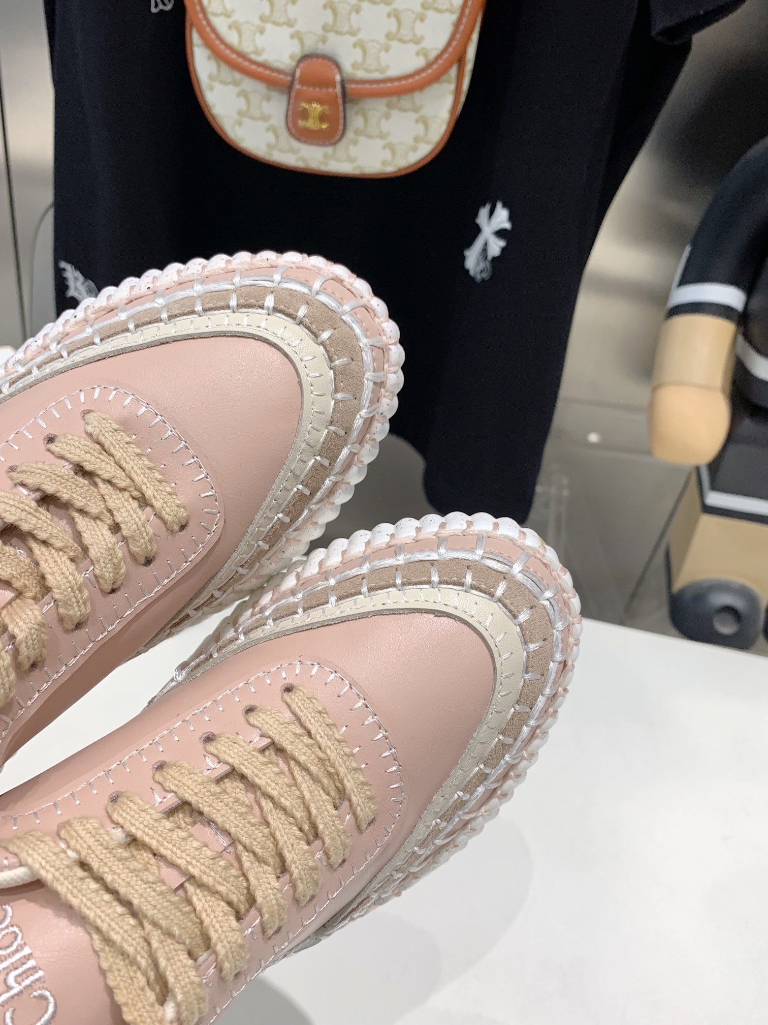 CHLOÉ NAMA SNEAKER 5 CM IN LIGHT PINK CALFSKIN