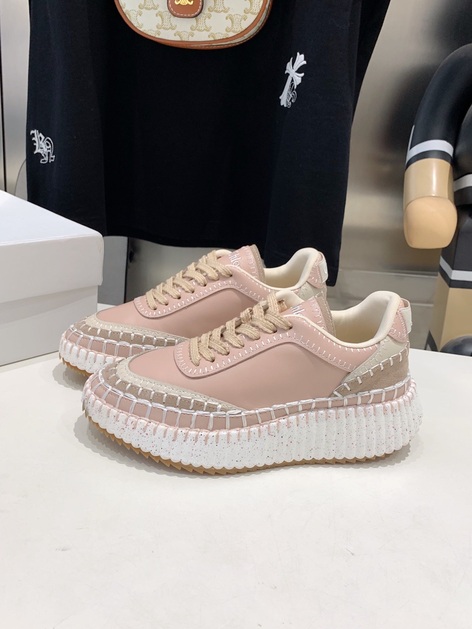 NAMA SNEAKER 5 CM IN LIGHT PINK CALFSKIN