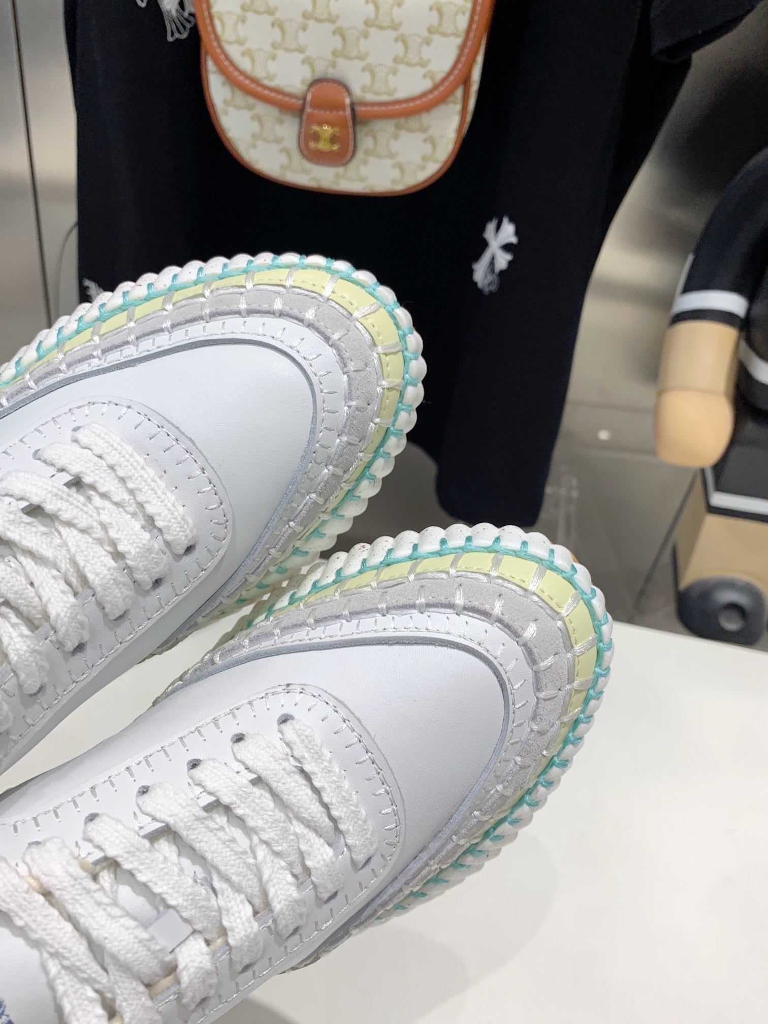 CHLOÉ NAMA SNEAKER 5 CM IN WHITE MIX GREEN CALFSKIN