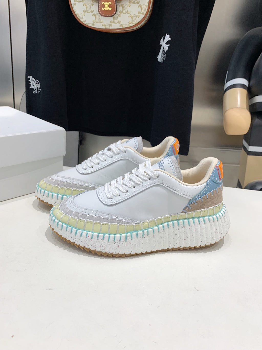 NAMA SNEAKER 5 CM IN WHITE MIX GREEN CALFSKIN