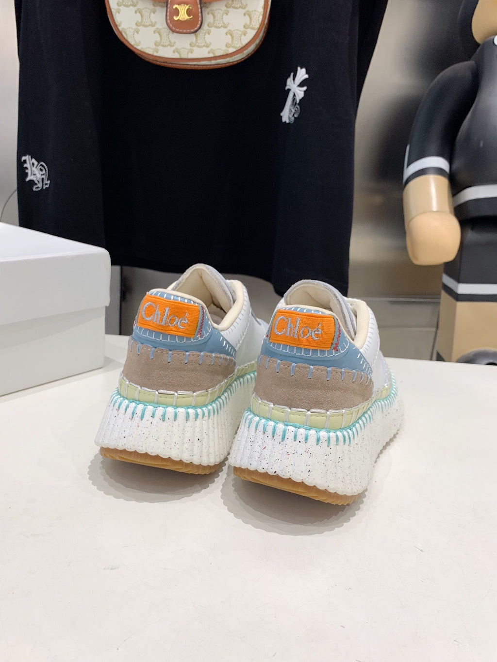 NAMA SNEAKER 5 CM IN WHITE MIX GREEN CALFSKIN