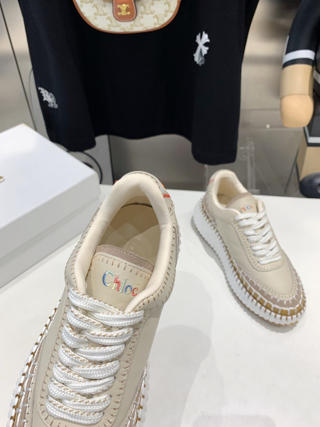 CHLOÉ NAMA SNEAKER 5 CM IN BISQUE BEIGE CALFSKIN