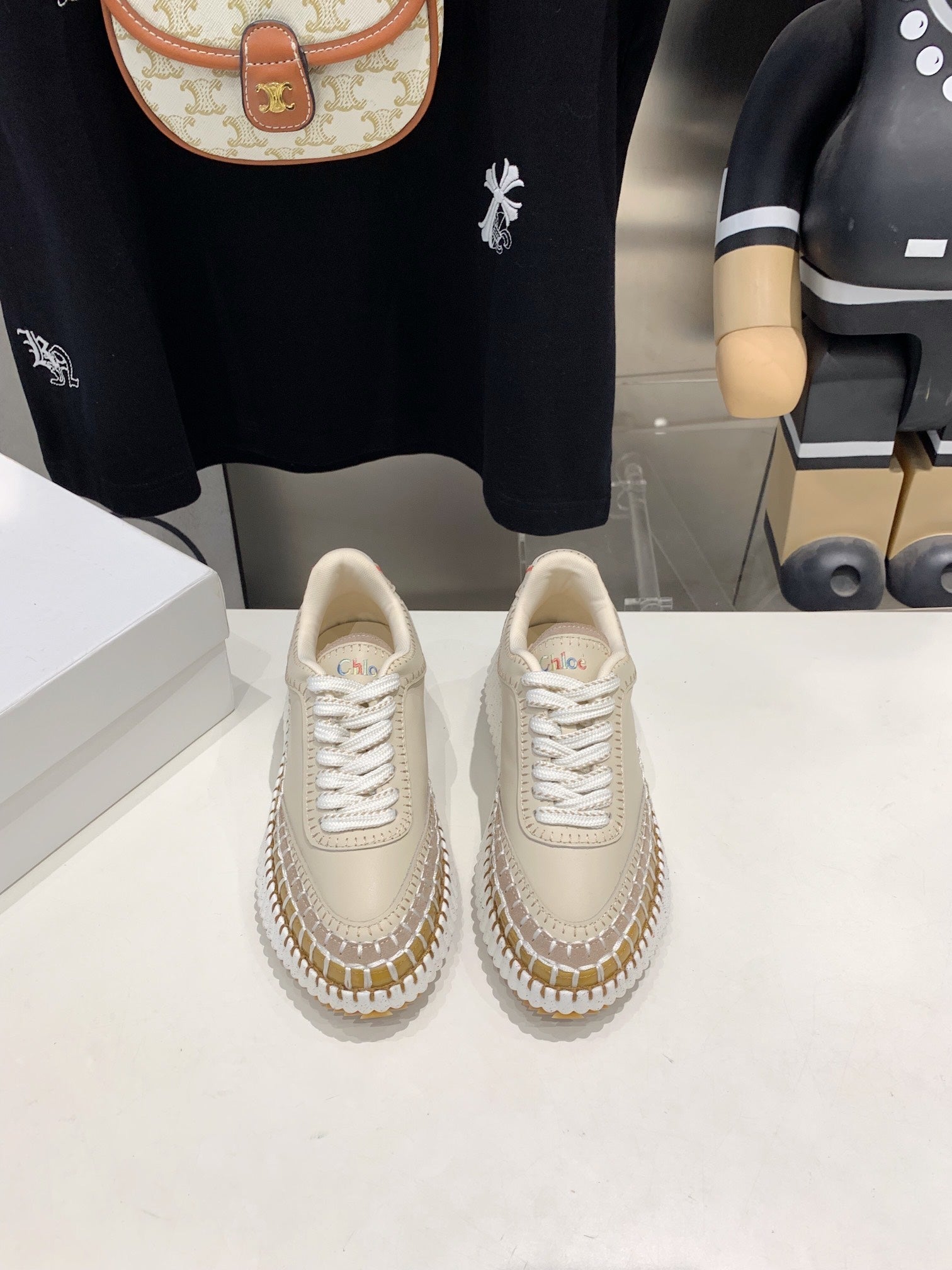 CHLOÉ NAMA SNEAKER 5 CM IN BISQUE BEIGE CALFSKIN