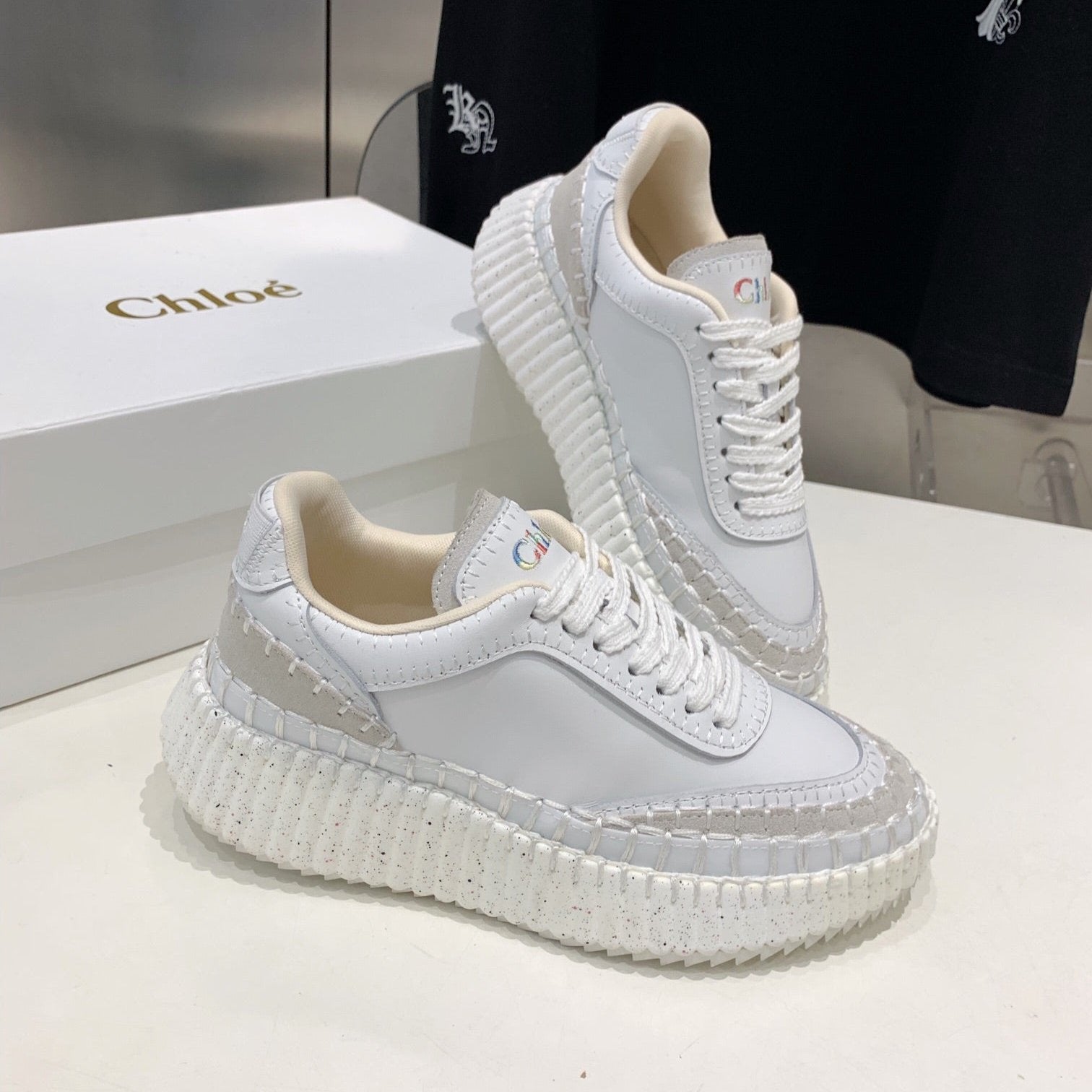CHLOÉ NAMA SNEAKER 5 CM IN WHITE CALFSKIN