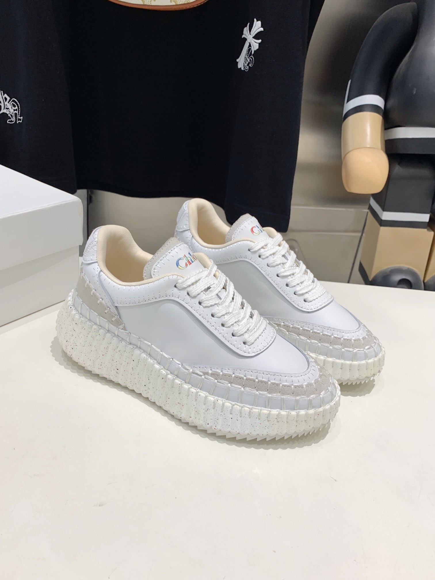 CHLOÉ NAMA SNEAKER 5 CM IN WHITE CALFSKIN