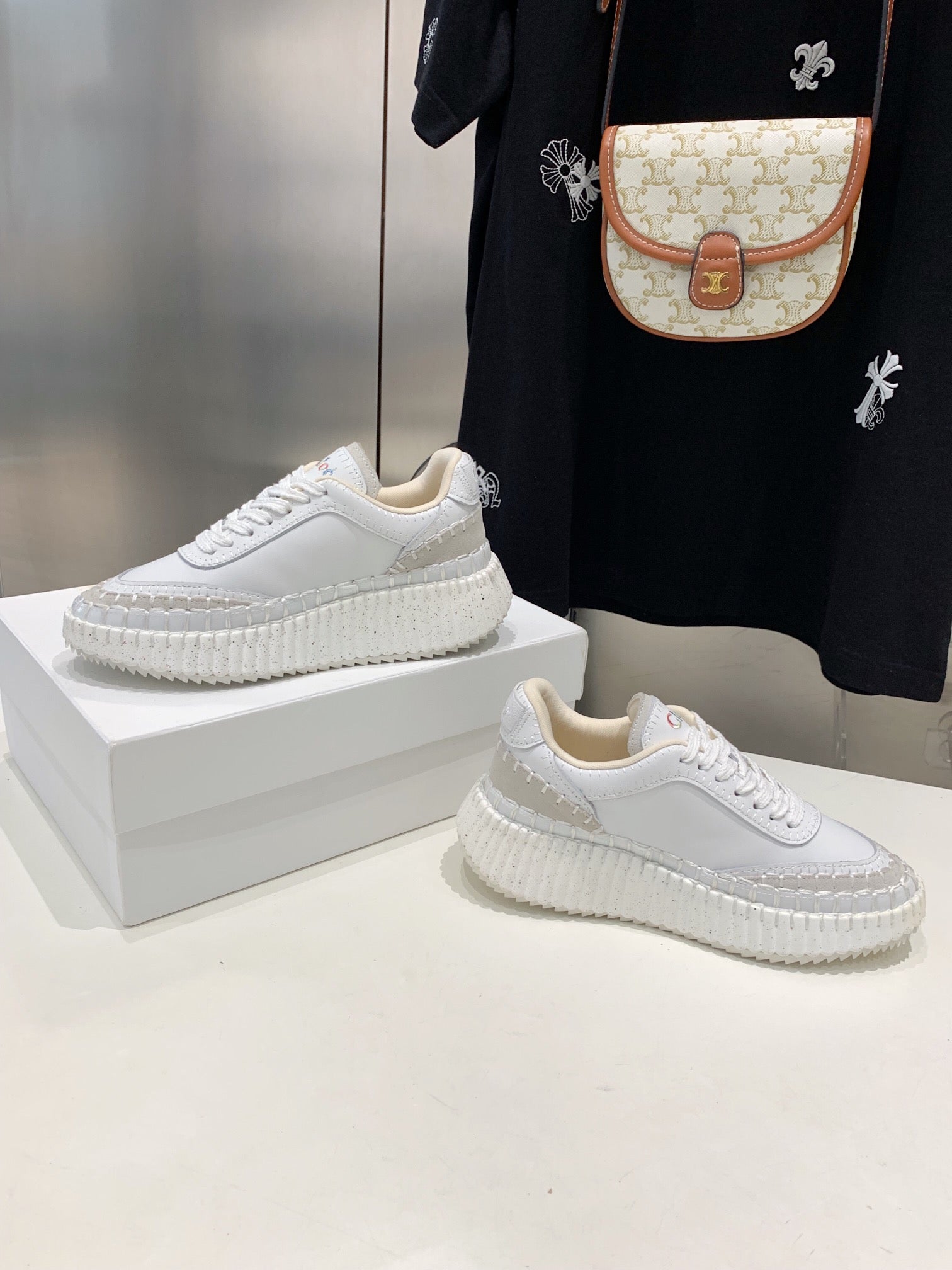 CHLOÉ NAMA SNEAKER 5 CM IN WHITE CALFSKIN