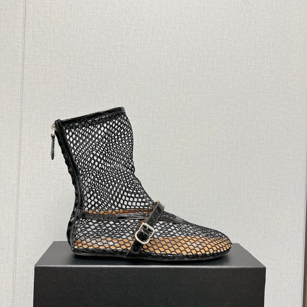 ALAIA SHORT BOOTS IN BLACK MESH FISHNET