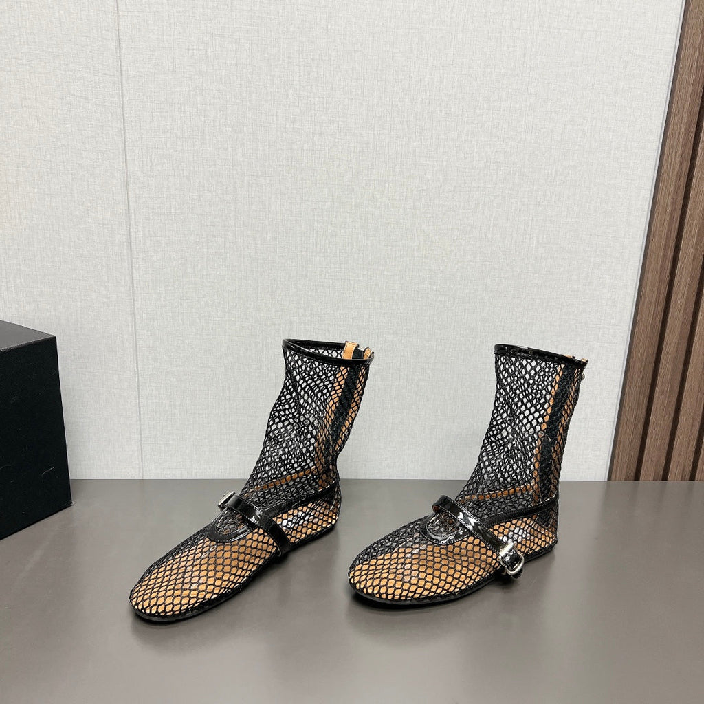 ALAIA SHORT BOOTS IN BLACK MESH FISHNET