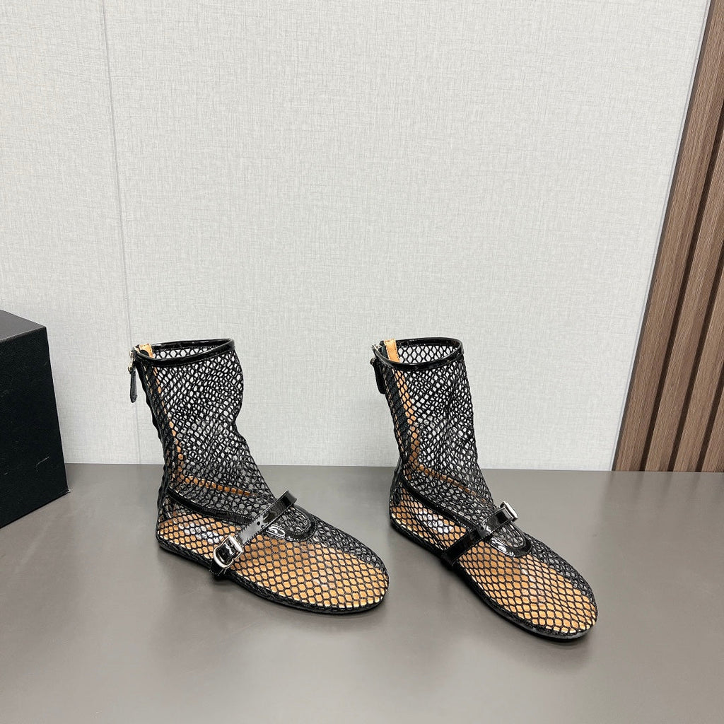 ALAIA SHORT BOOTS IN BLACK MESH FISHNET