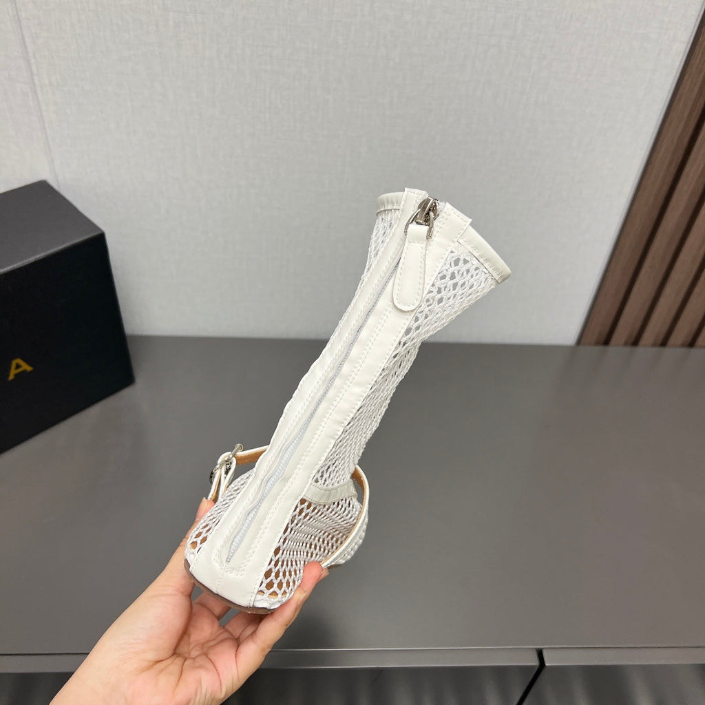 ALAIA SHORT BOOTS IN WHITE MESH FISHNET