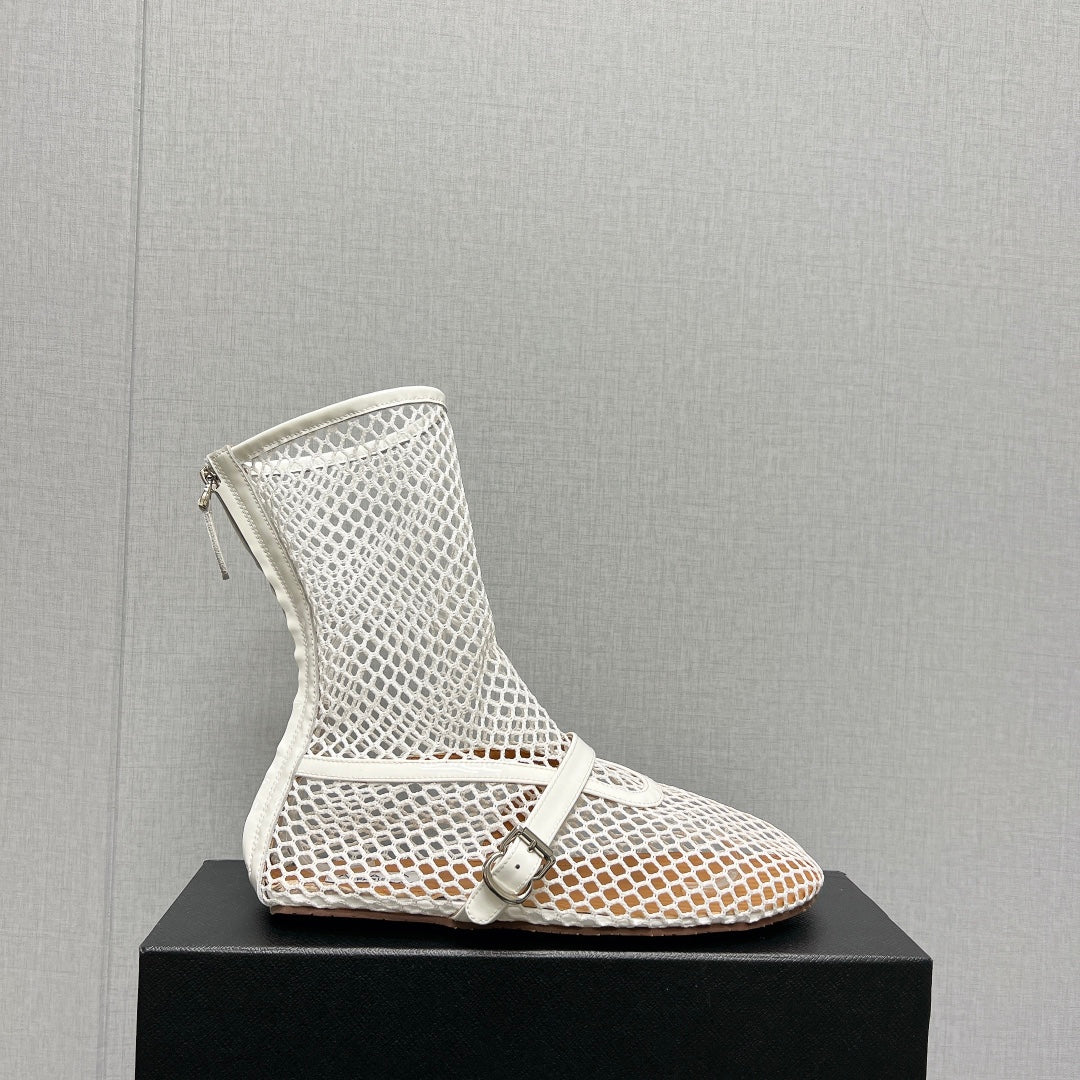 ALAIA SHORT BOOTS IN WHITE MESH FISHNET
