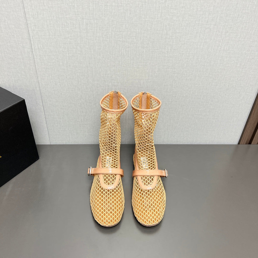 ALAIA SHORT BOOTS IN BEIGE MESH FISHNET