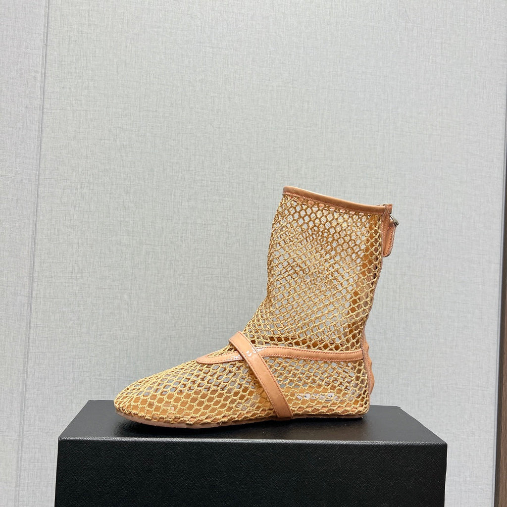 ALAIA SHORT BOOTS IN BEIGE MESH FISHNET