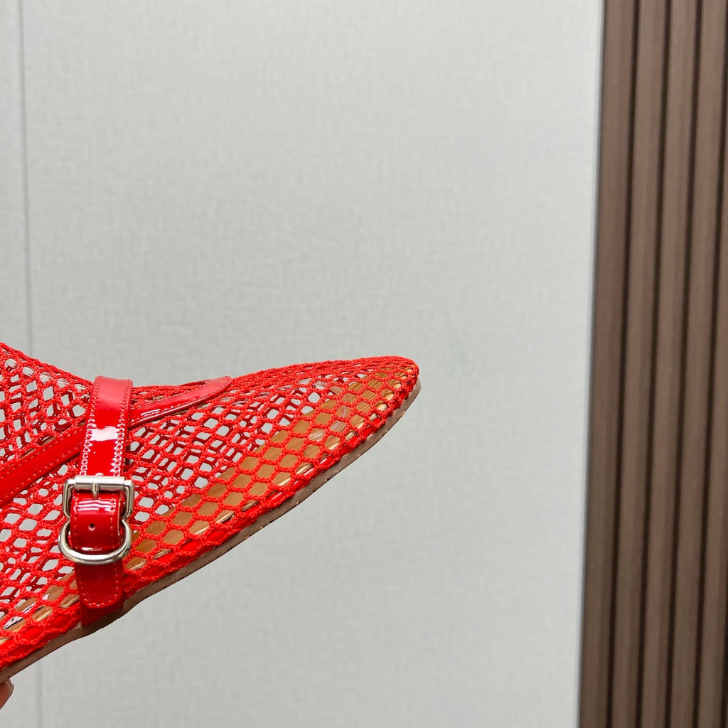 ALAIA SHORT BOOTS IN ORANGE RED MESH FISHNET