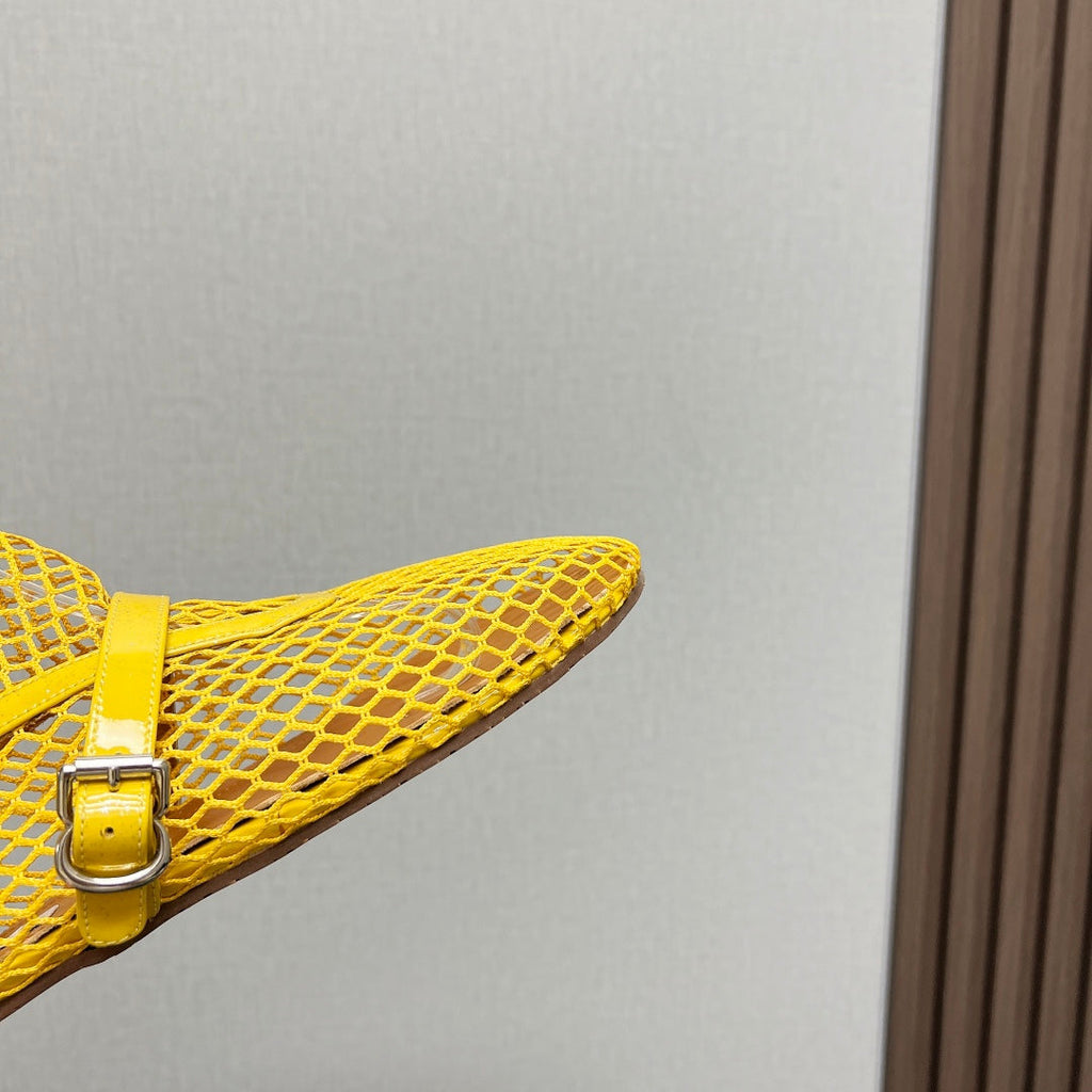 ALAIA SHORT BOOTS IN LEMON YELLOW MESH FISHNET