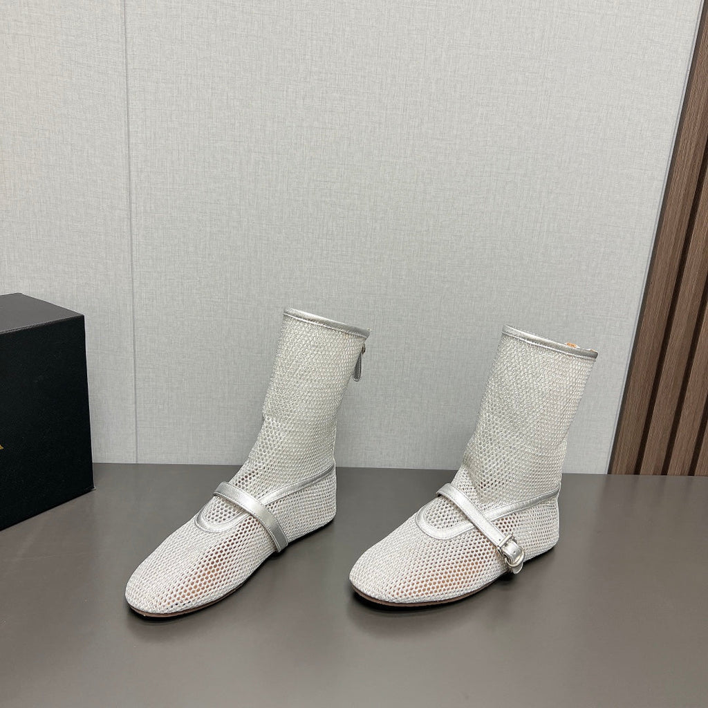 ALAIA SHORT BOOTS IN SILVER MESH FISHNET