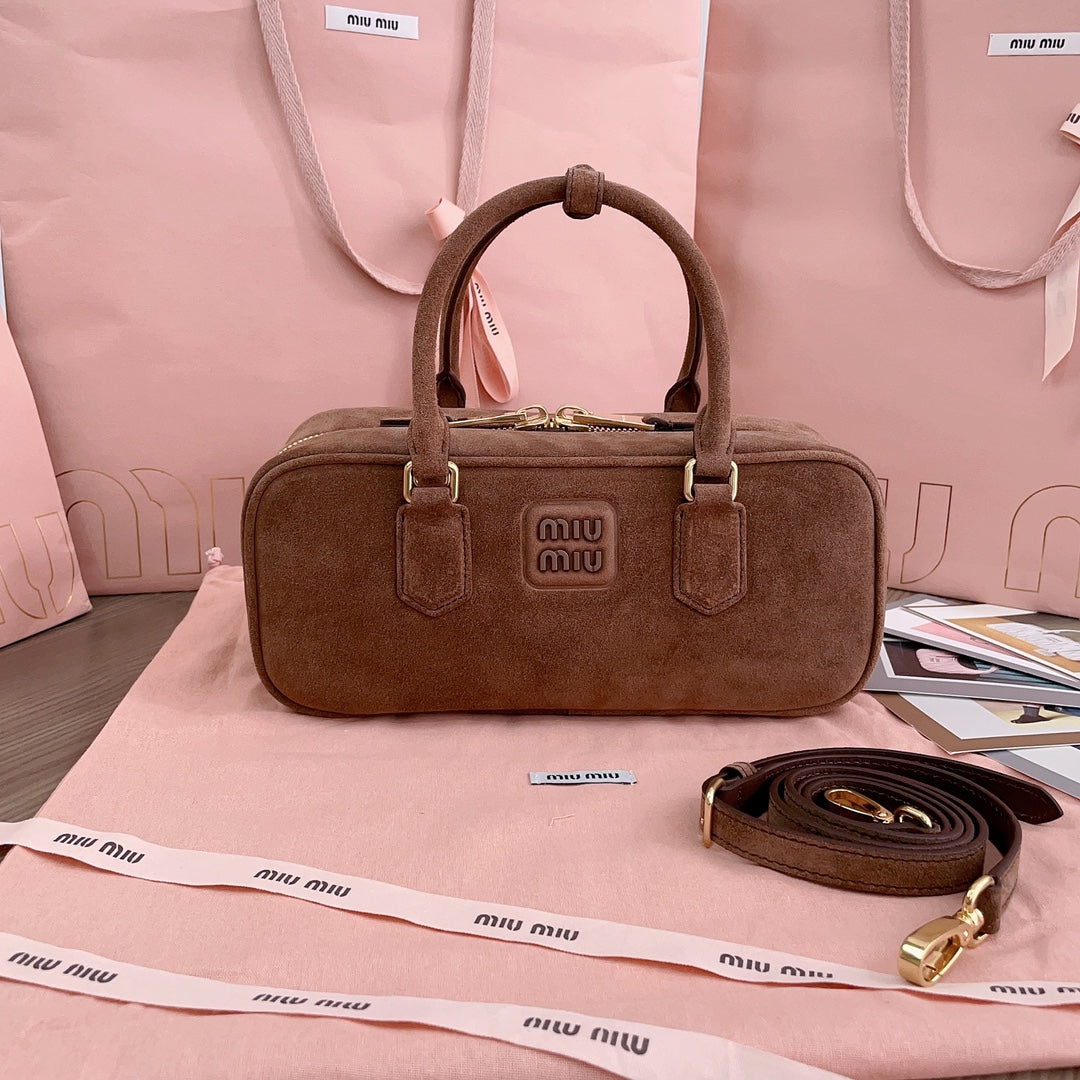 ARCADIE BAG 27 IN PENNY BROWN SUEDE GOLD HARDWARE