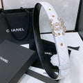 CC BELT 30 MM IN WHITE EMBROIDERED CALFSKIN PEARL LOGO WITH GOLD HARDWARE