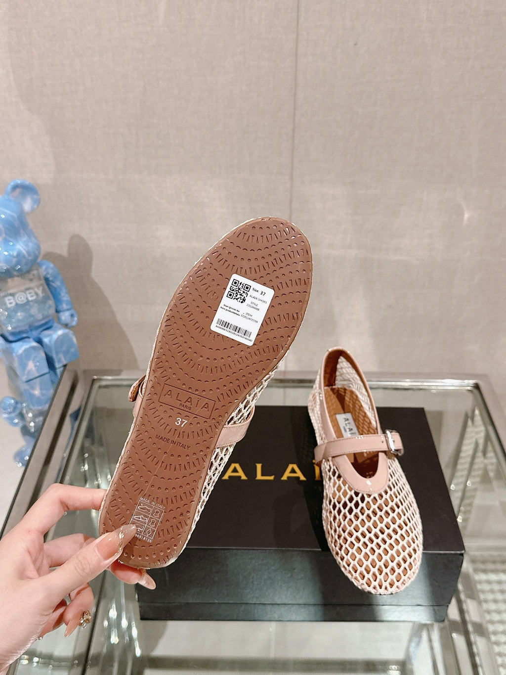 ALAIA BALLET FLATS IN NUDE BEIGE MESH