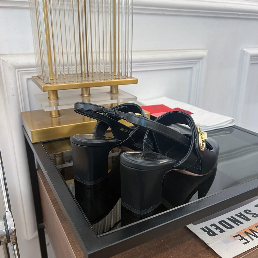 MARY-JANE VLOGO LOCKER SLINGBACK PUMPS BLACK SHEEPSKIN 60 MM