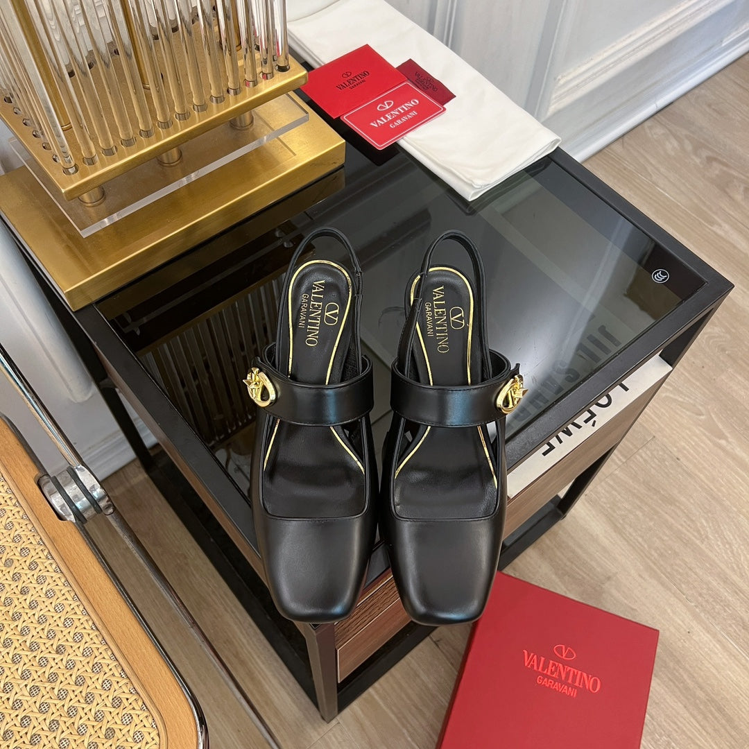 MARY-JANE VLOGO LOCKER SLINGBACK PUMPS BLACK SHEEPSKIN 60 MM