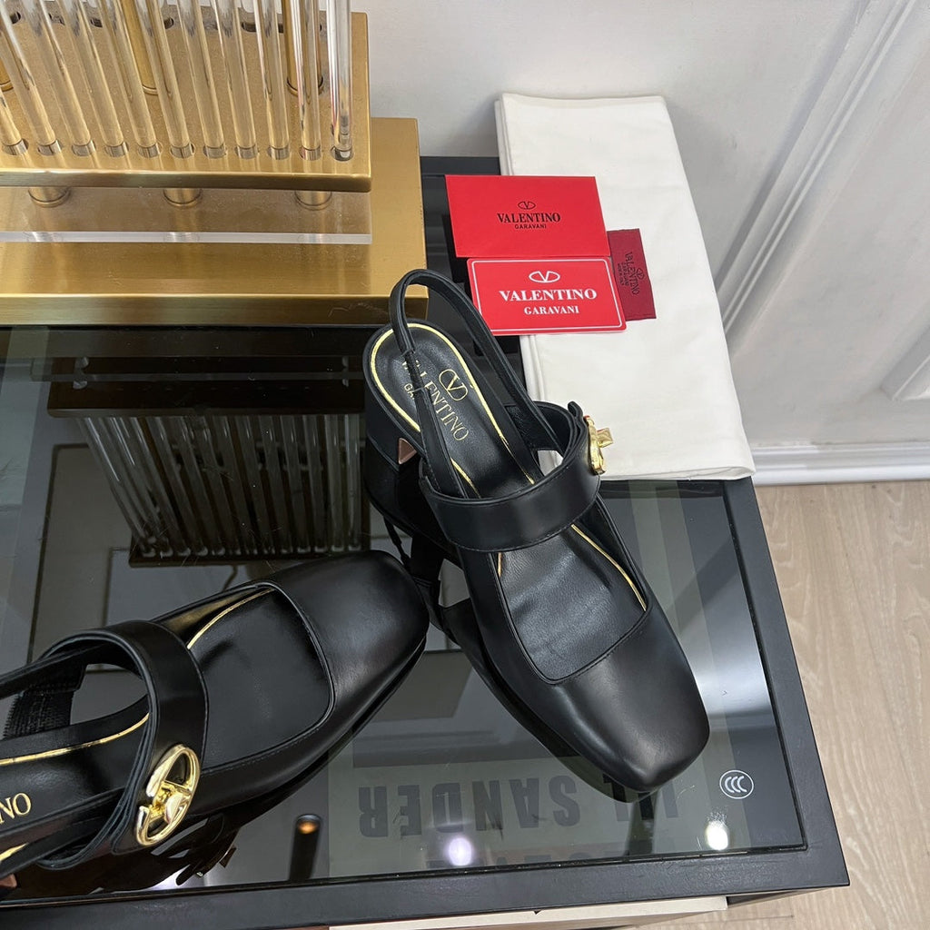 MARY-JANE VLOGO LOCKER SLINGBACK PUMPS BLACK SHEEPSKIN 60 MM