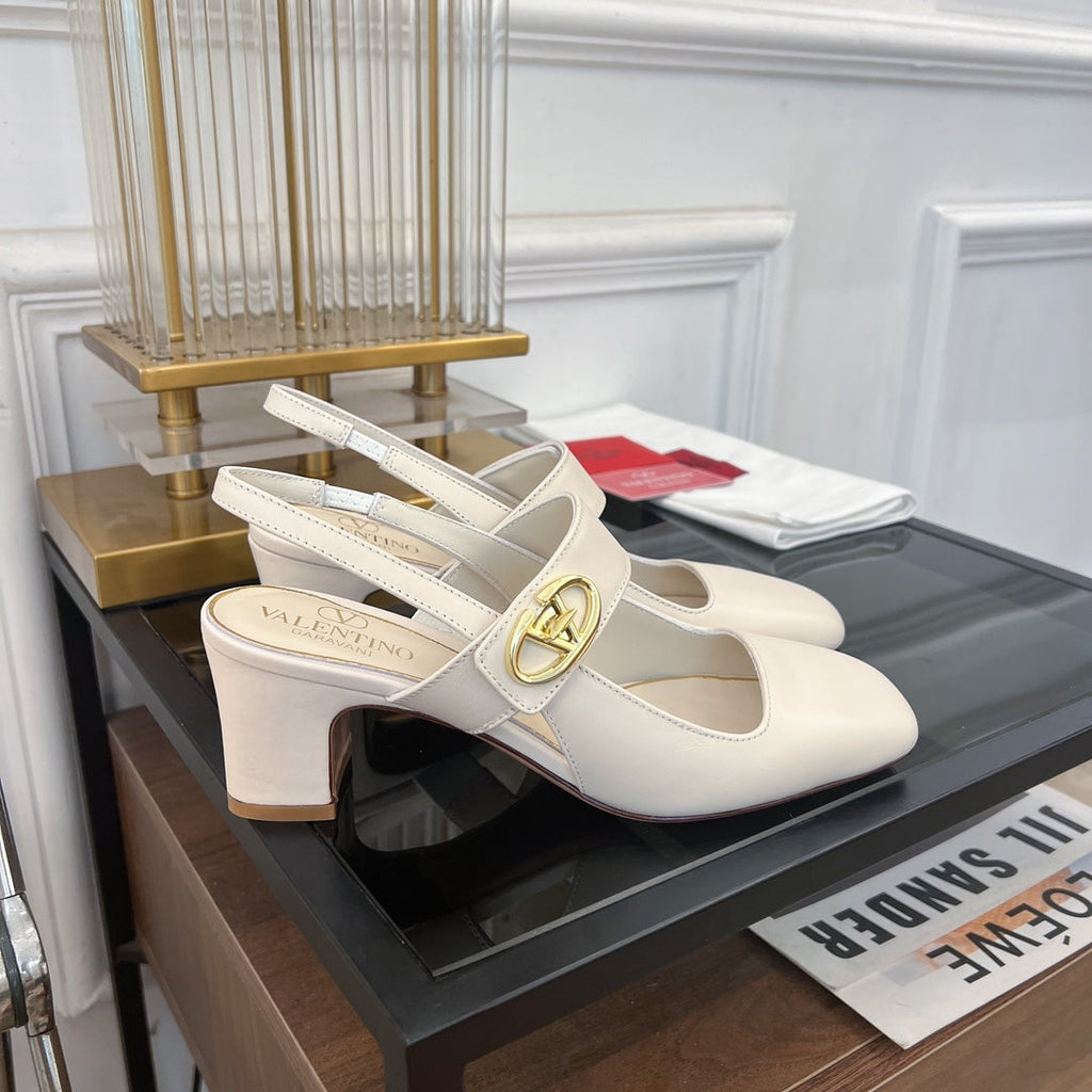 MARY-JANE VLOGO LOCKER SLINGBACK PUMPS WHITE SHEEPSKIN 60 MM