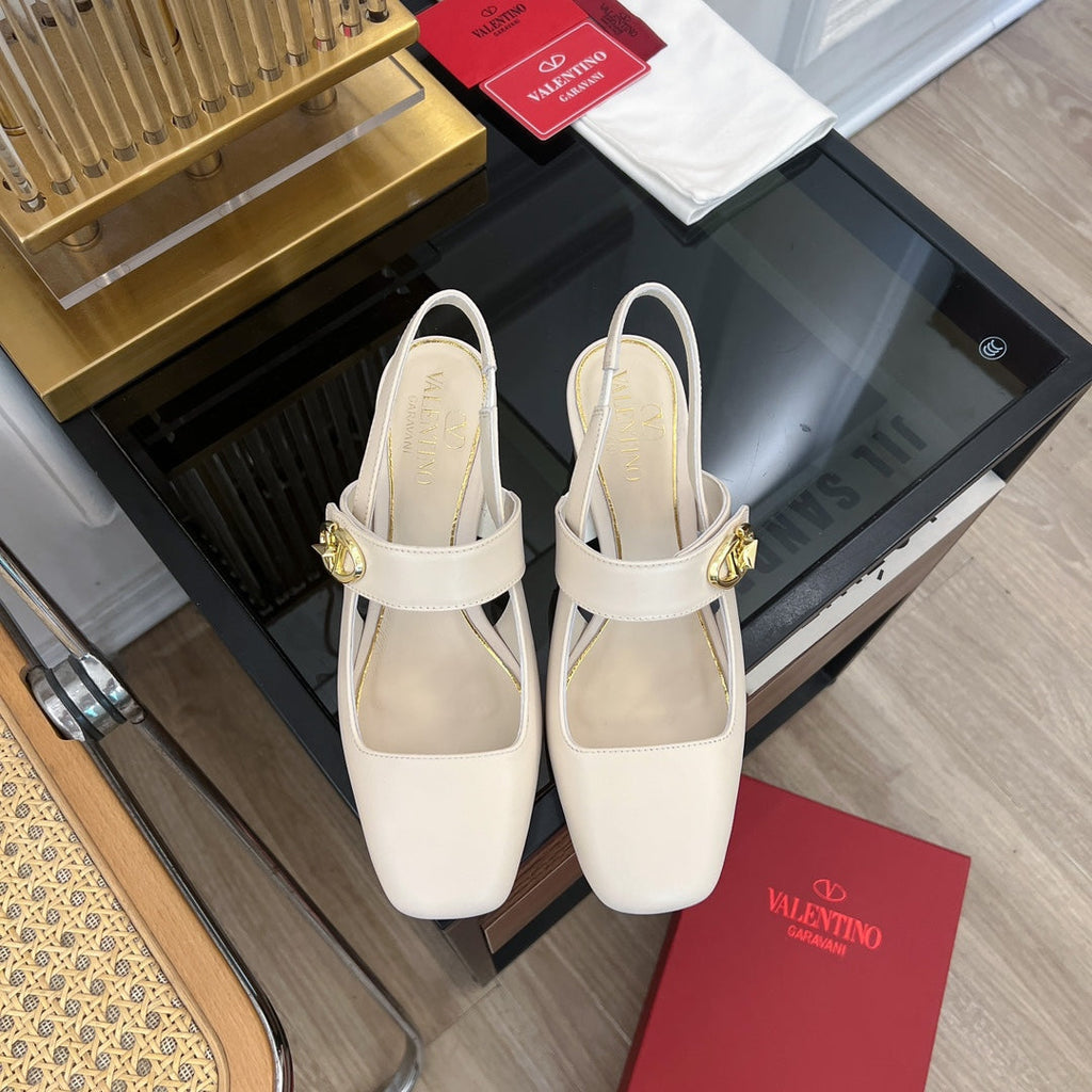 MARY-JANE VLOGO LOCKER SLINGBACK PUMPS WHITE SHEEPSKIN 60 MM