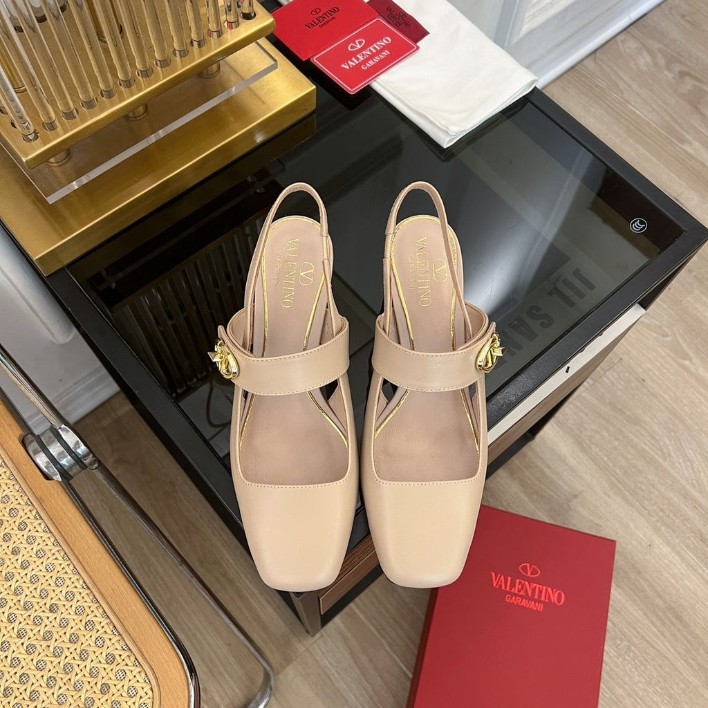 MARY-JANE VLOGO LOCKER SLINGBACK PUMPS BEIGE TAN SHEEPSKIN 60 MM