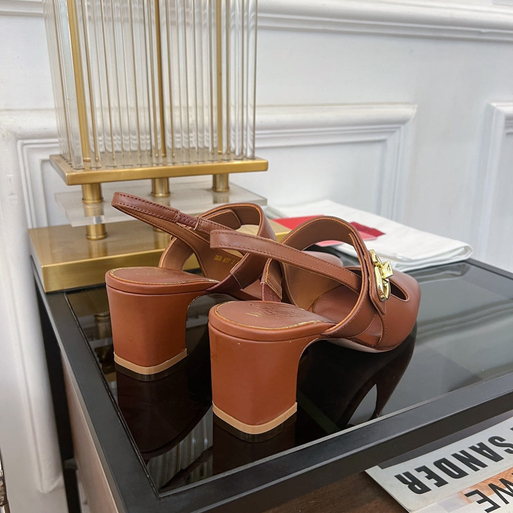 MARY-JANE VLOGO LOCKER SLINGBACK PUMPS CHOCOLATE BROWN SHEEPSKIN 60 MM