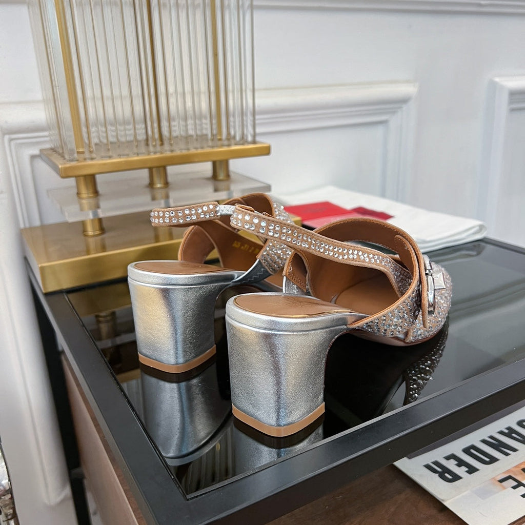 MARY-JANE VLOGO LOCKER SLINGBACK PUMPS CHOCOLATE BROWN SHEEPSKIN WITH 60MM CRYSTALS