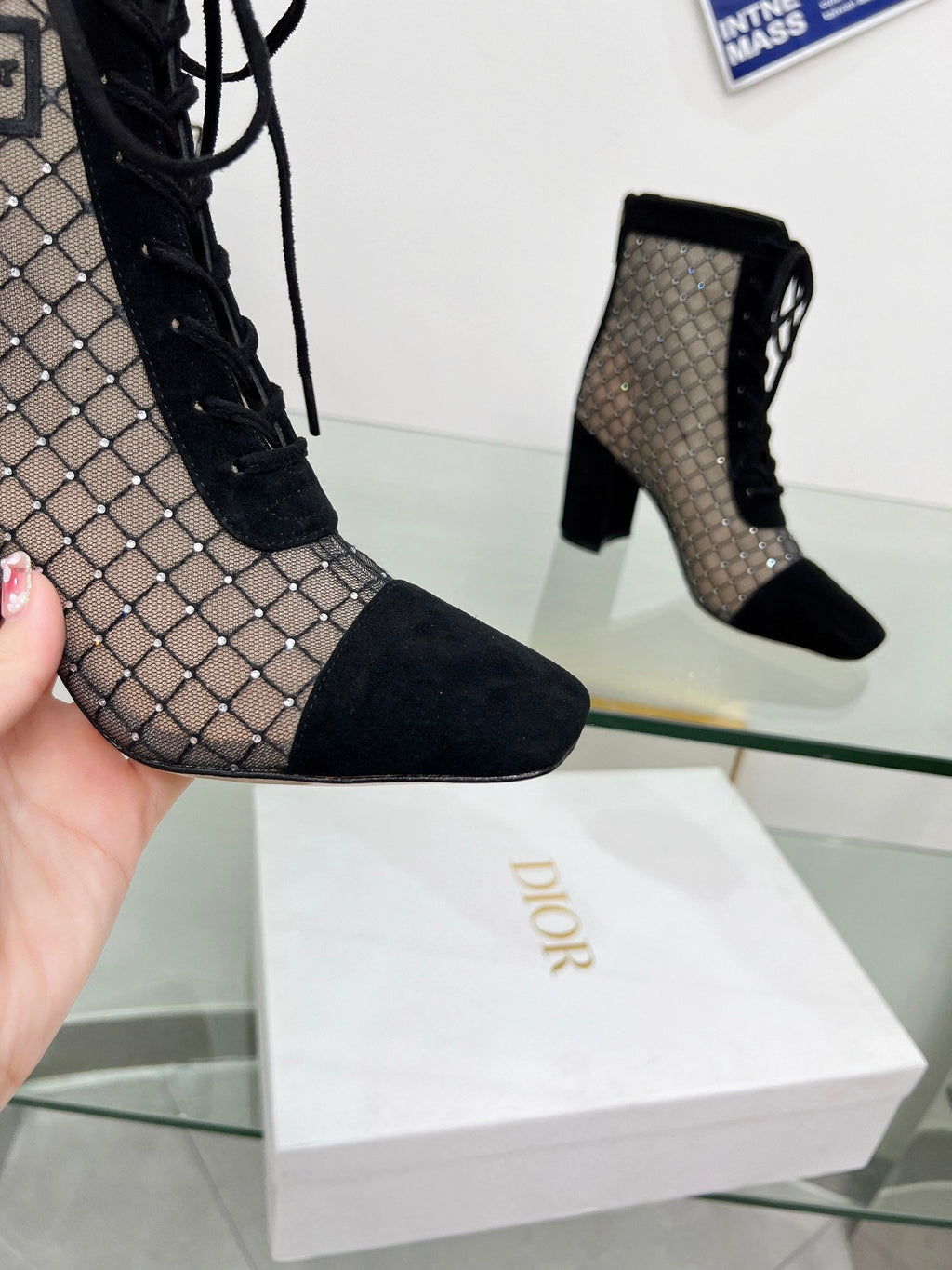 NAUGHTILY-D HEELED ANKLE BOOT IN BLACK EMBROIDERED MESH AND SUEDE 8 CM