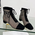 NAUGHTILY-D HEELED ANKLE BOOT IN BLACK EMBROIDERED MESH AND SUEDE 35 MM