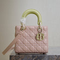 MEDIUM LADY BAG 20 IN BABY PINK QUILTED MACROCANNAGE CALFSKIN SWAMP YELLOW STRAP