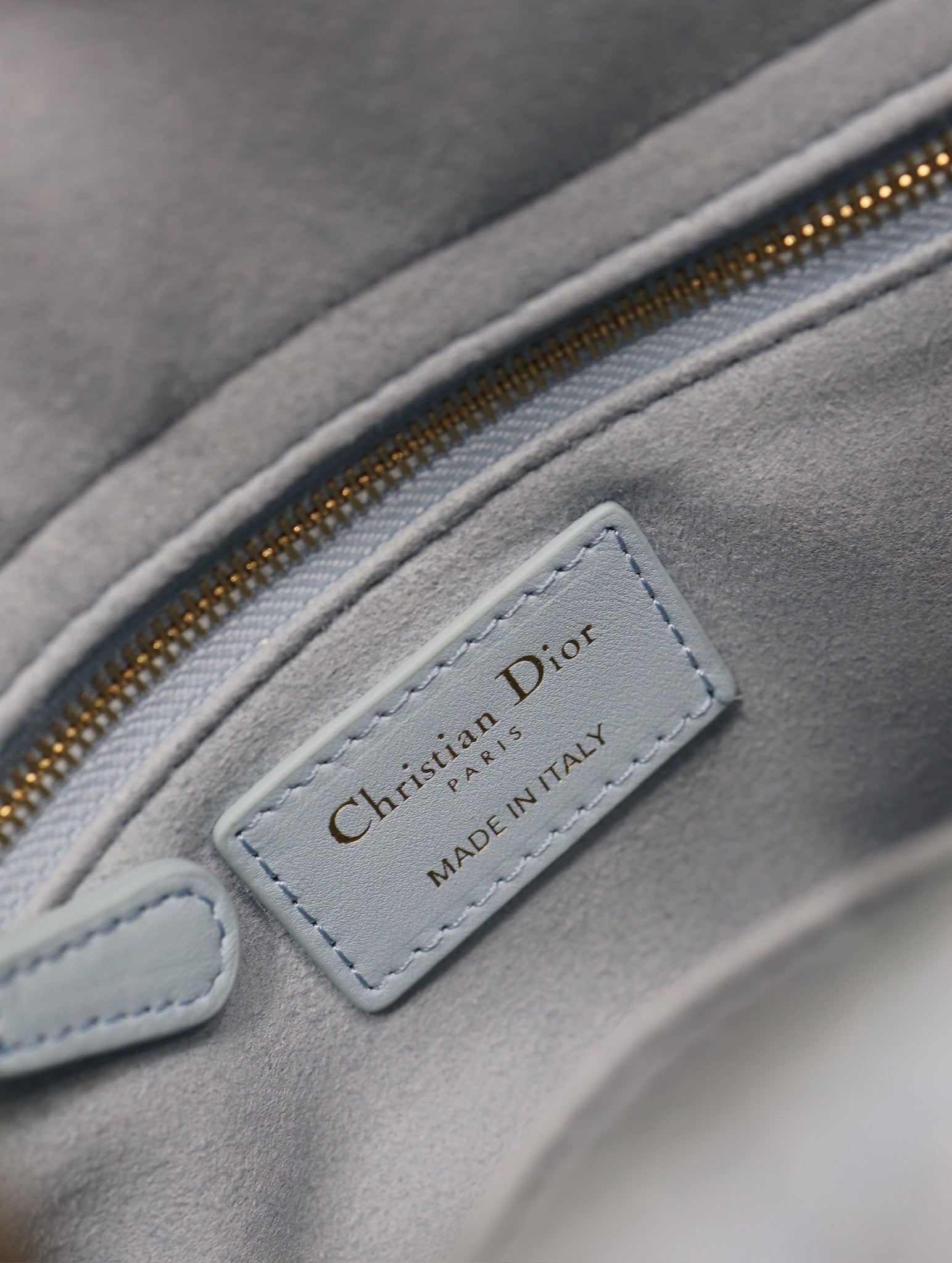 MEDIUM LADY BAG 20 IN BABY BLUE QUILTED MACROCANNAGE CALFSKIN GREEN STRAP