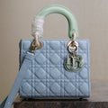 MEDIUM LADY BAG 20 IN BABY BLUE QUILTED MACROCANNAGE CALFSKIN GREEN STRAP