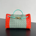EAST WEST ANDIAMO BAG 29 IN ORANGE AND LIGHT GREEN CALFSKIN
