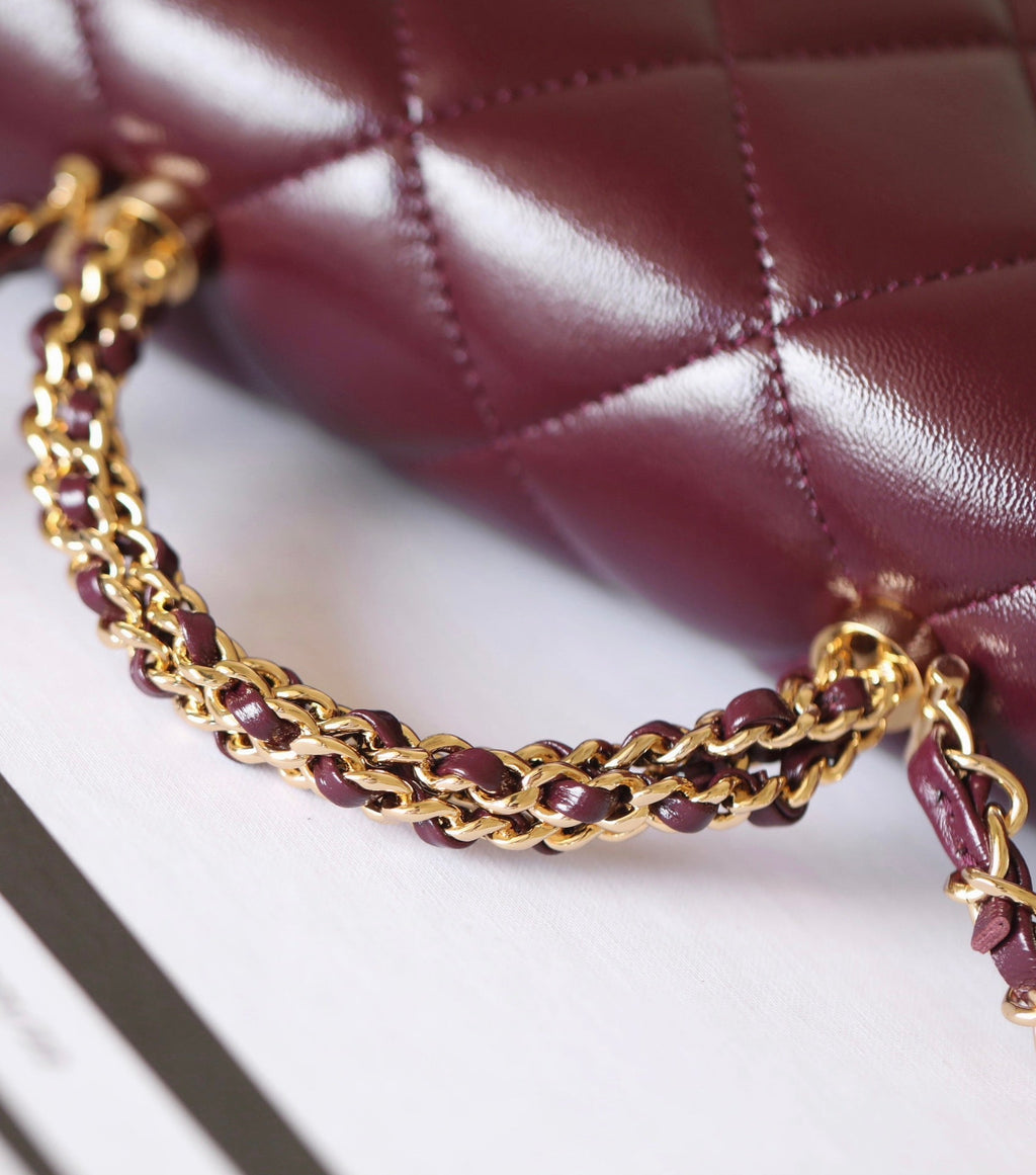 CHANEL 25S FLAP BAG 19 CM IN DARK RED LAMBSKIN WITH GOLD HARDWARE