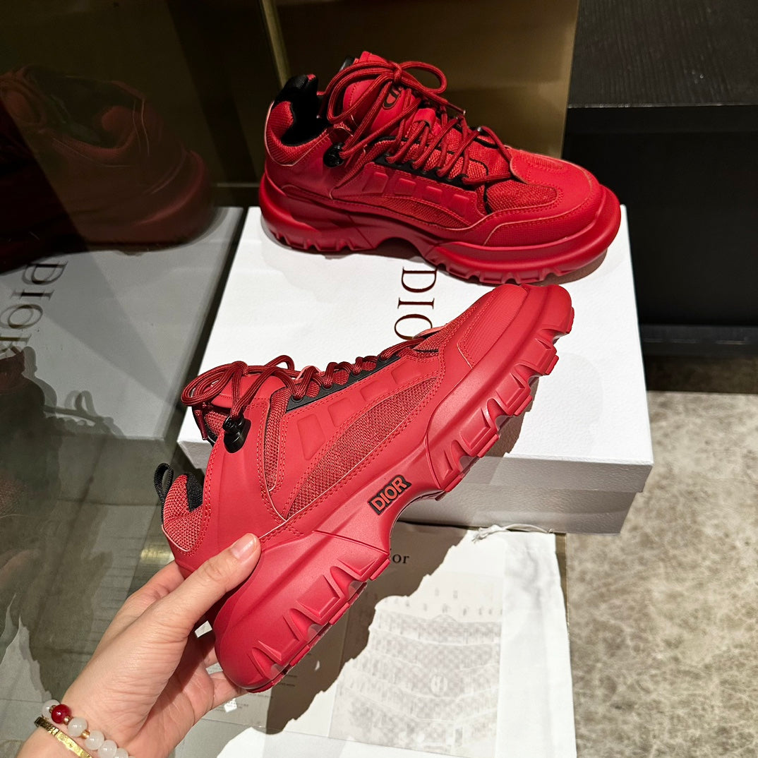 C'EST SNEAKER IN RUBY RED CALFSKIN AND BREATHABLE MESH