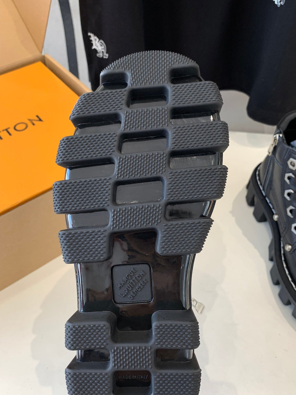 LV CHECKER ANKLE BOOT IN BLACK CALFSKIN