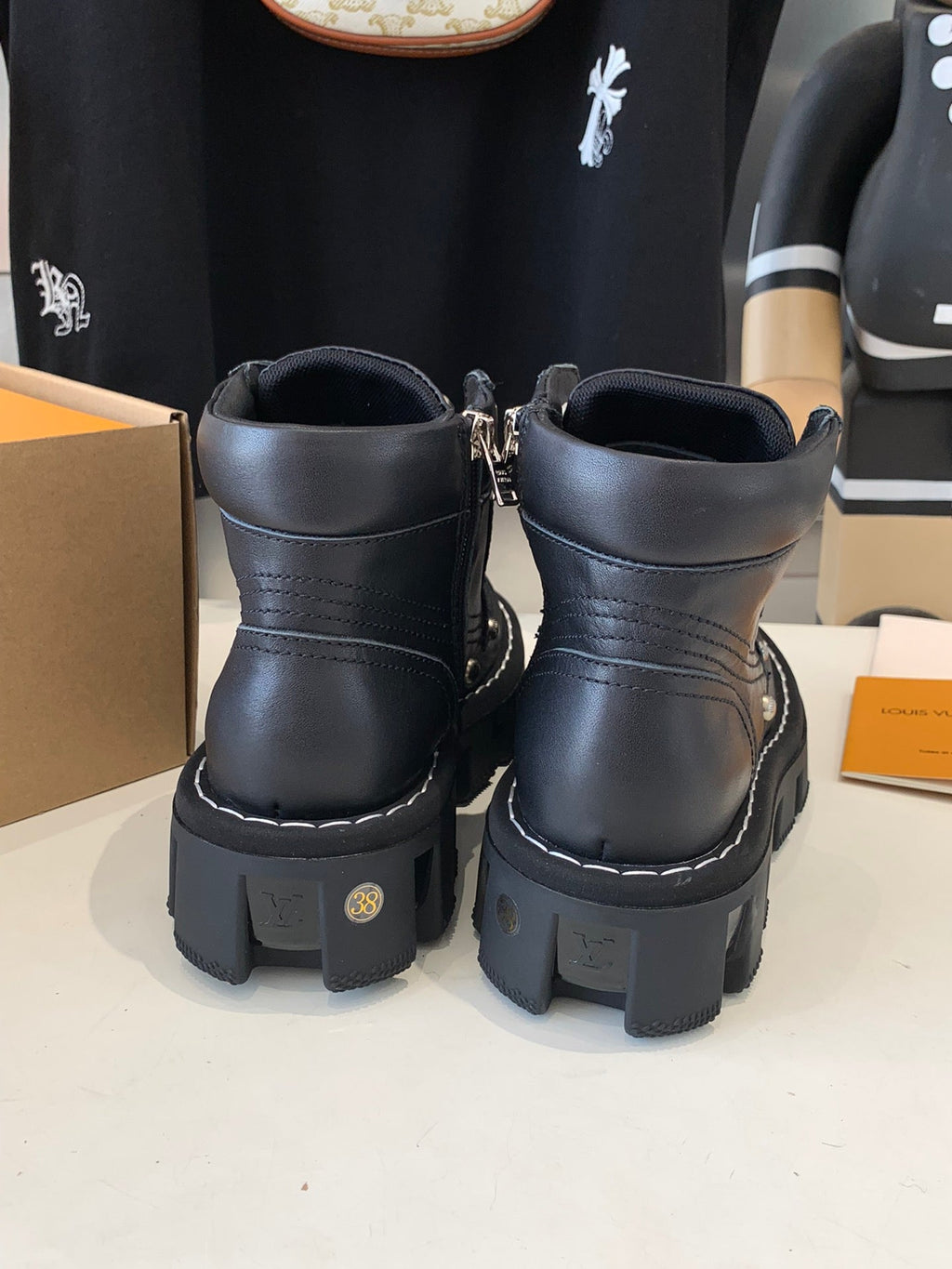 LV CHECKER ANKLE BOOT IN BLACK CALFSKIN