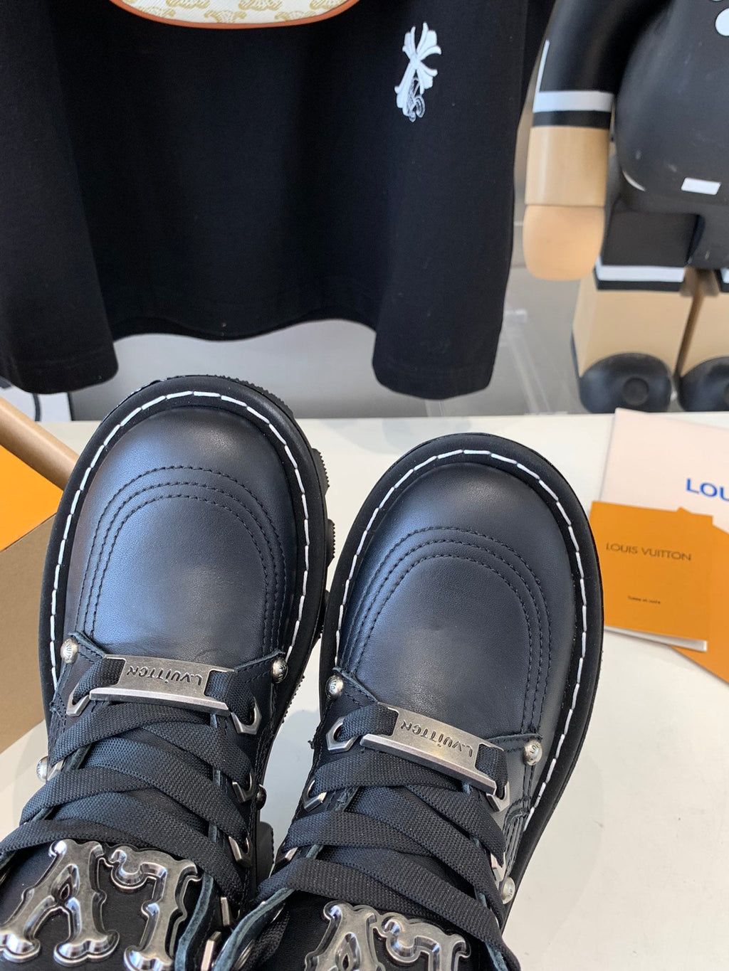 LV CHECKER ANKLE BOOT IN BLACK CALFSKIN