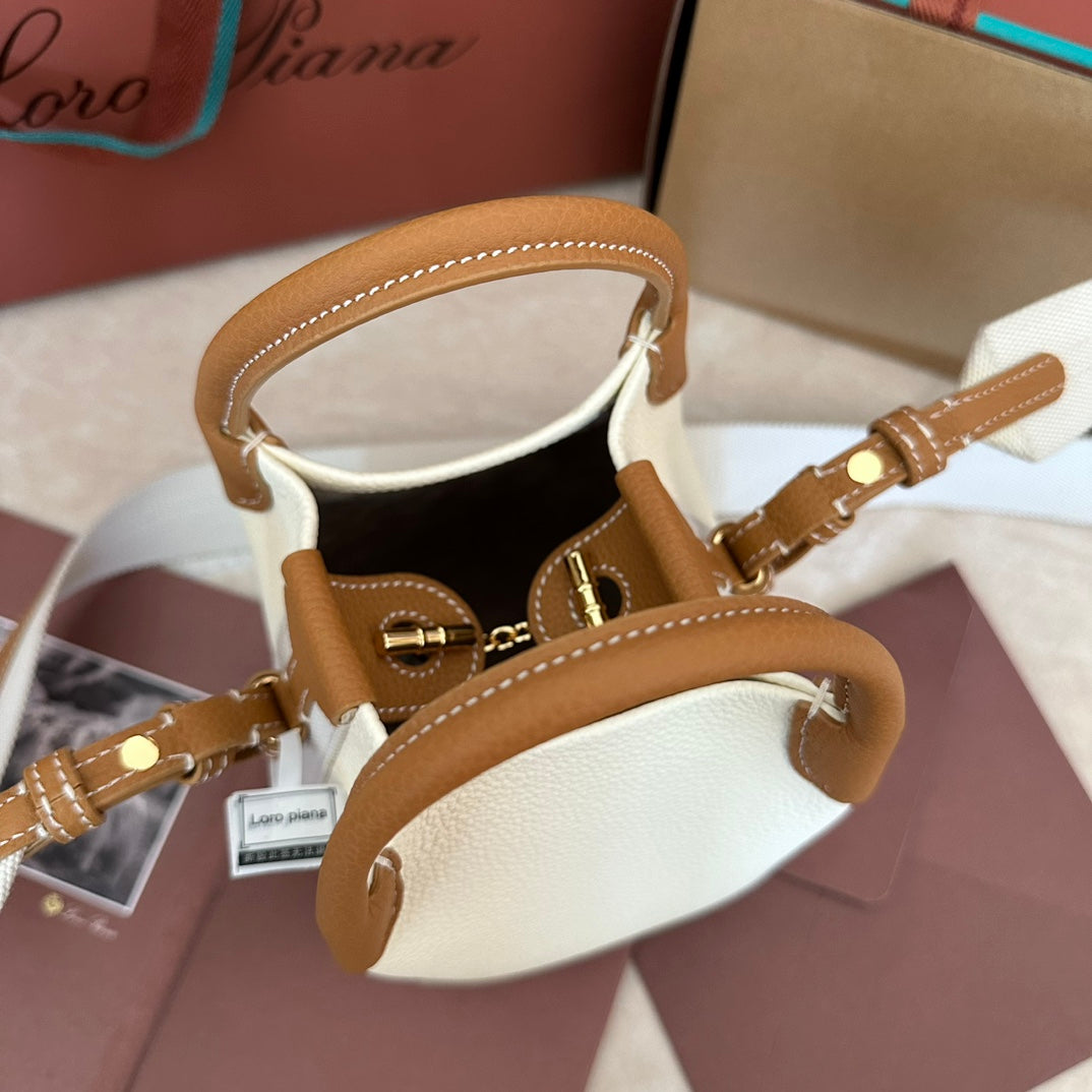 MICRO BALE BAG IN WHITE MIX BRONZE BROWN CALFSKIN