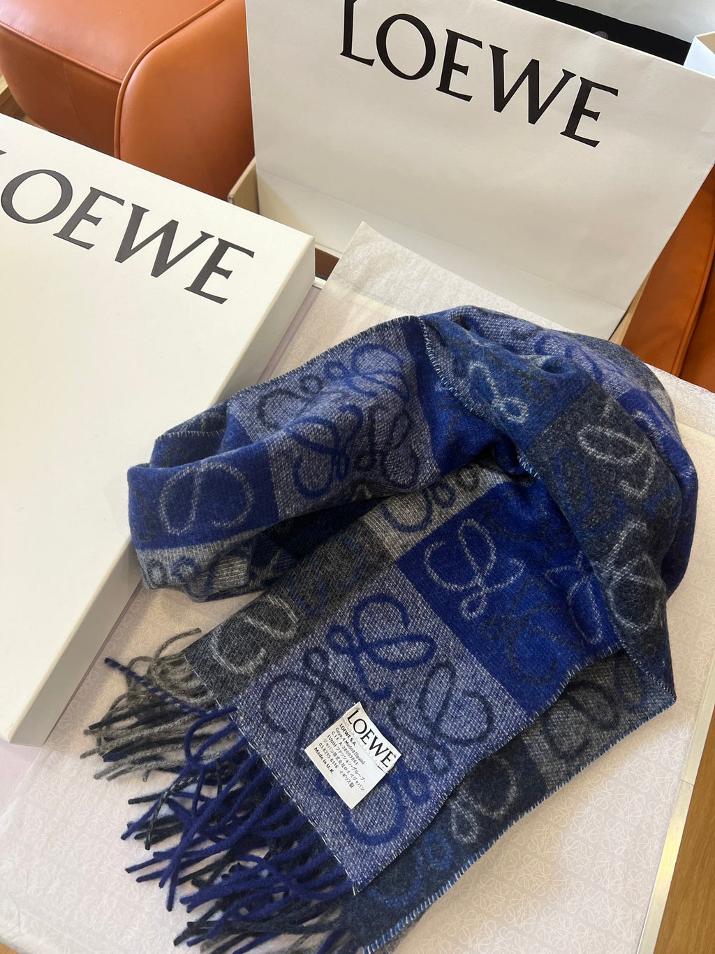 SCARF 180 CM IN BLUE WOOL AND CASHMERE 410102