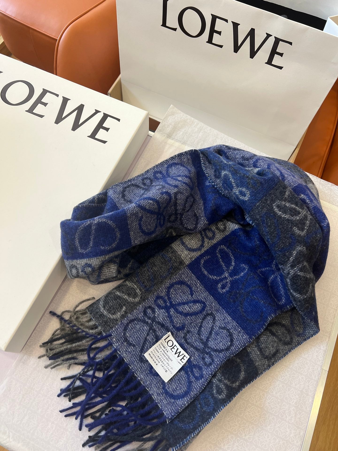 SCARF 180 CM IN BLUE WOOL AND CASHMERE 410102