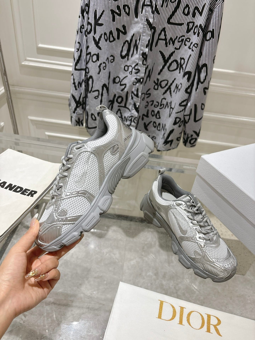 DIOR 25S CHRONO SNEAKER 45MM IN MESH WITH SILVER CALFSKIN