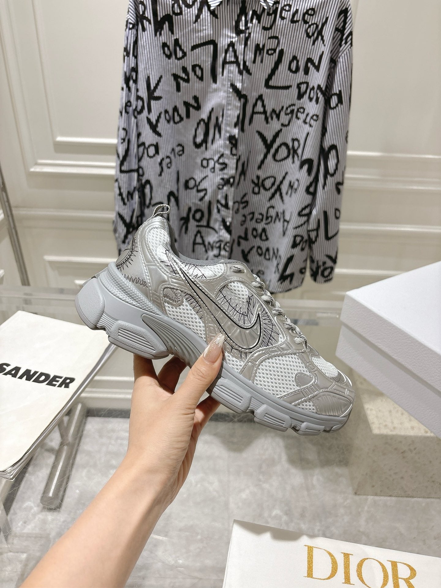 DIOR 25S CHRONO SNEAKER 45MM IN MESH WITH SILVER CALFSKIN