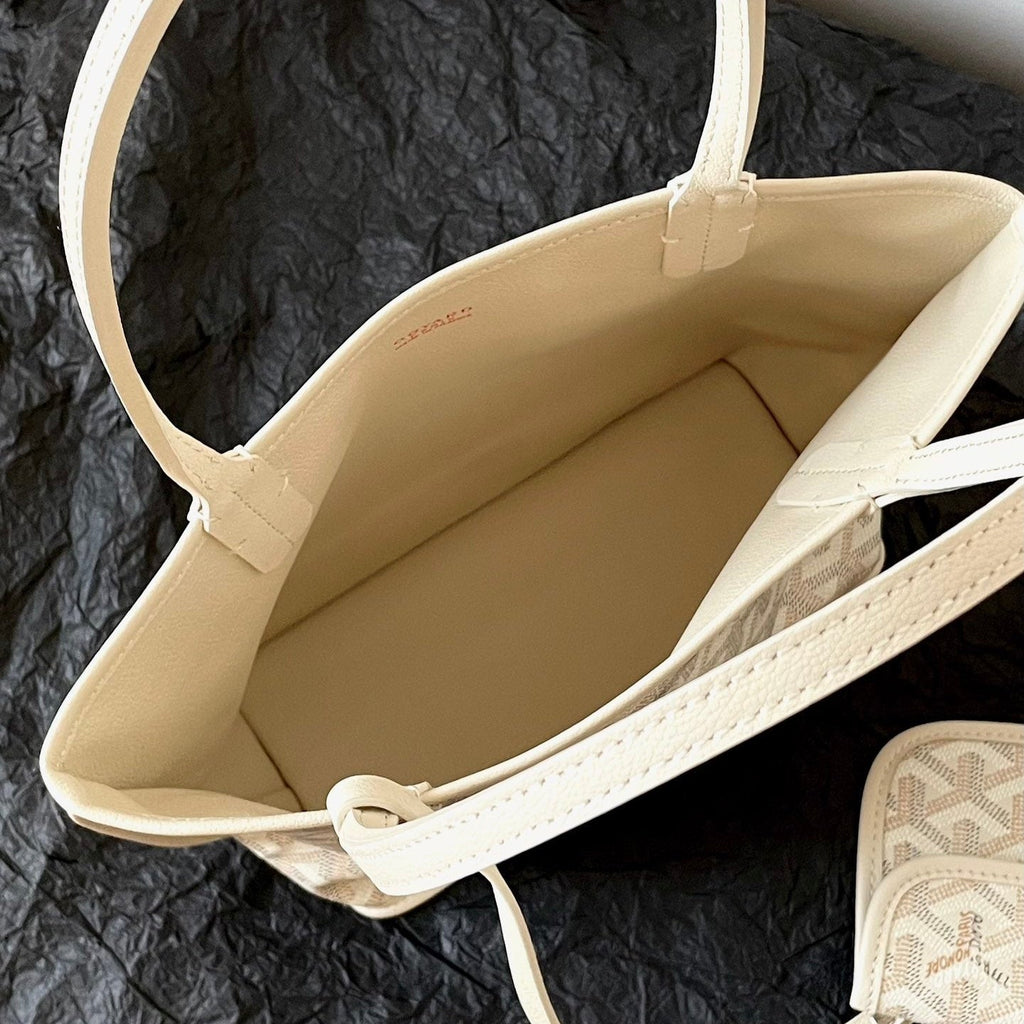 ANJOU MINI BAG 20 IN BEIGE GOYARDINE CANVAS AND CALFSKIN