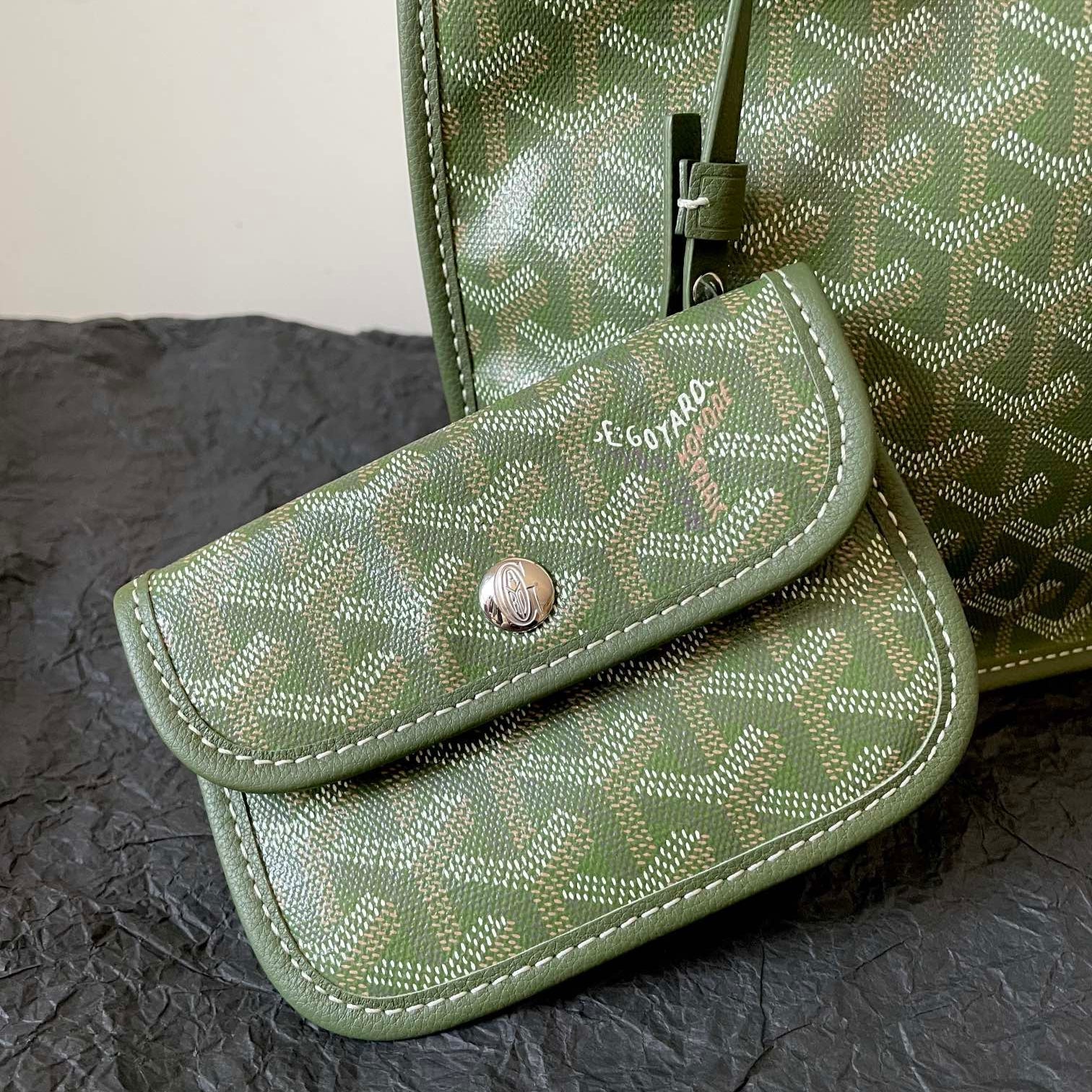 ANJOU MINI BAG 20 IN WOODLAND GREEN GOYARDINE CANVAS AND CALFSKIN
